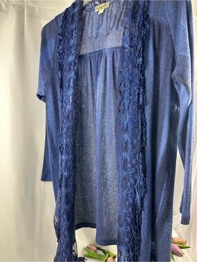 New without tag Gothic/BOHO One World (W XL) Blue Lace Fringe Front KimoCardigan